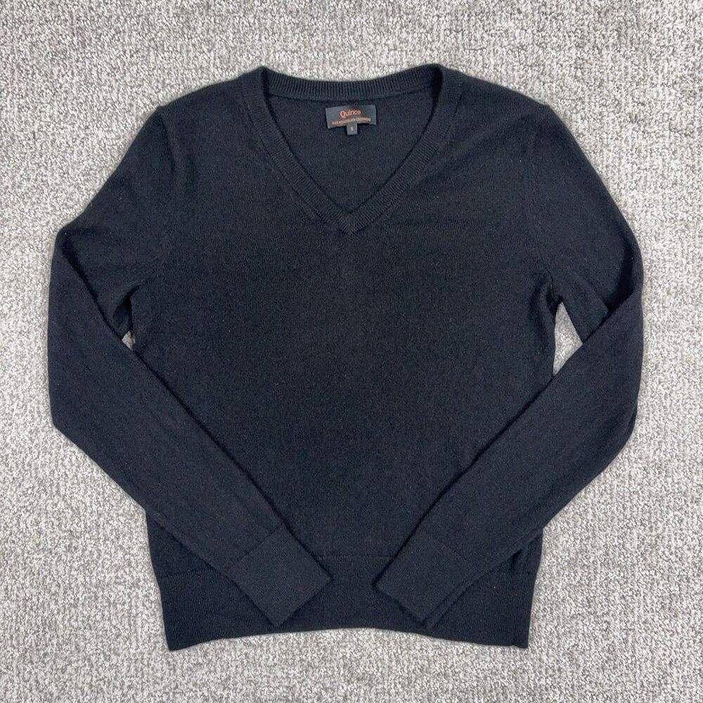 Quince Sweater Womens Small Black Mongolian Cashmere V Neck Knit Minimalist
